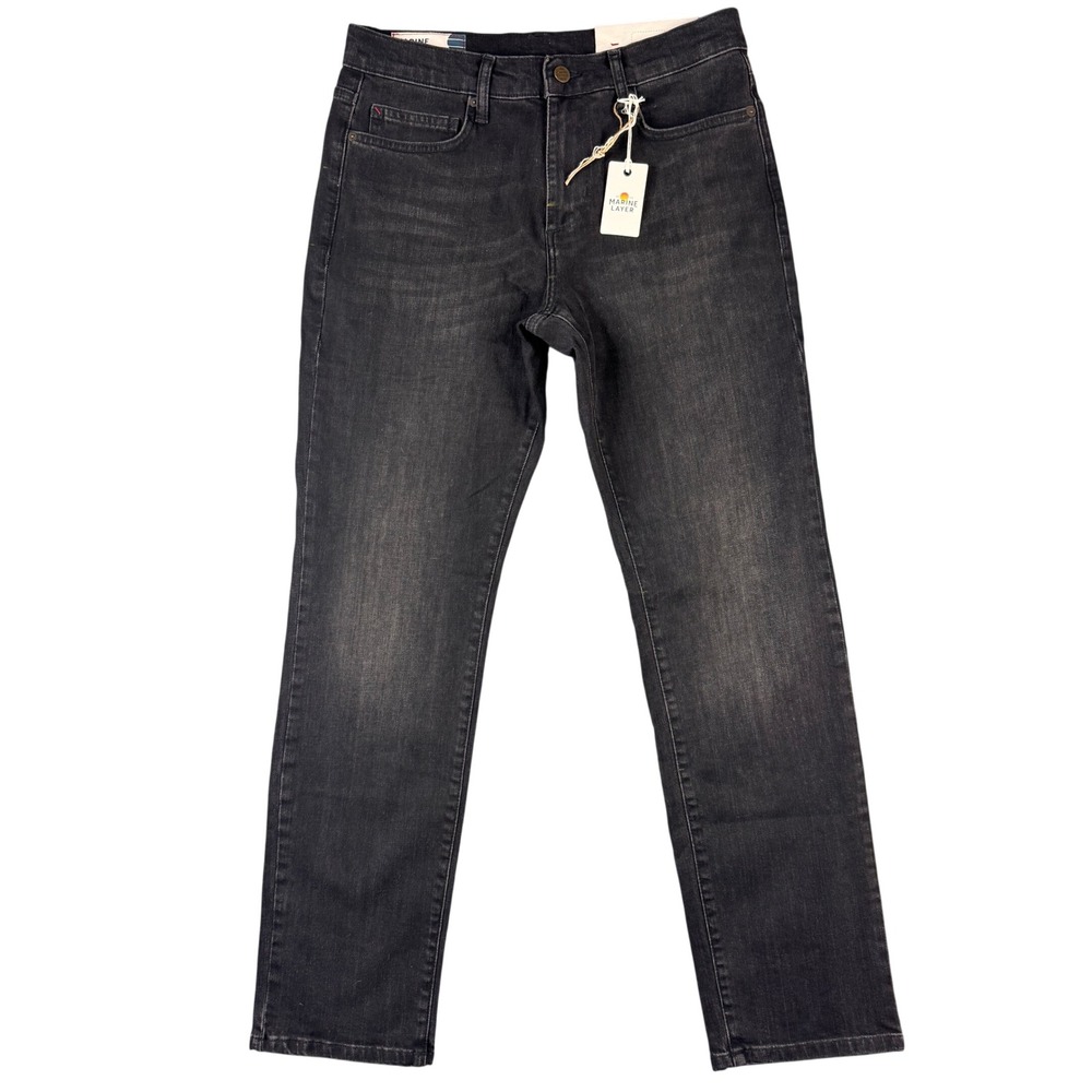 Marine Layer Mens Straight Leg Stretch Denim Jeans Faded Black 32x30 NWT